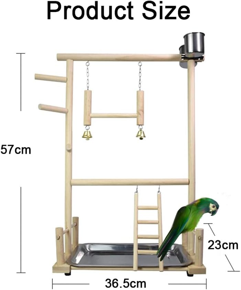 Bird Playground Parrot with Feeding Cup, Natural and Safe Wooden Swing Climbing Ladder, Stainless Steel Basin Parrot for Home Room Desktop image number 3