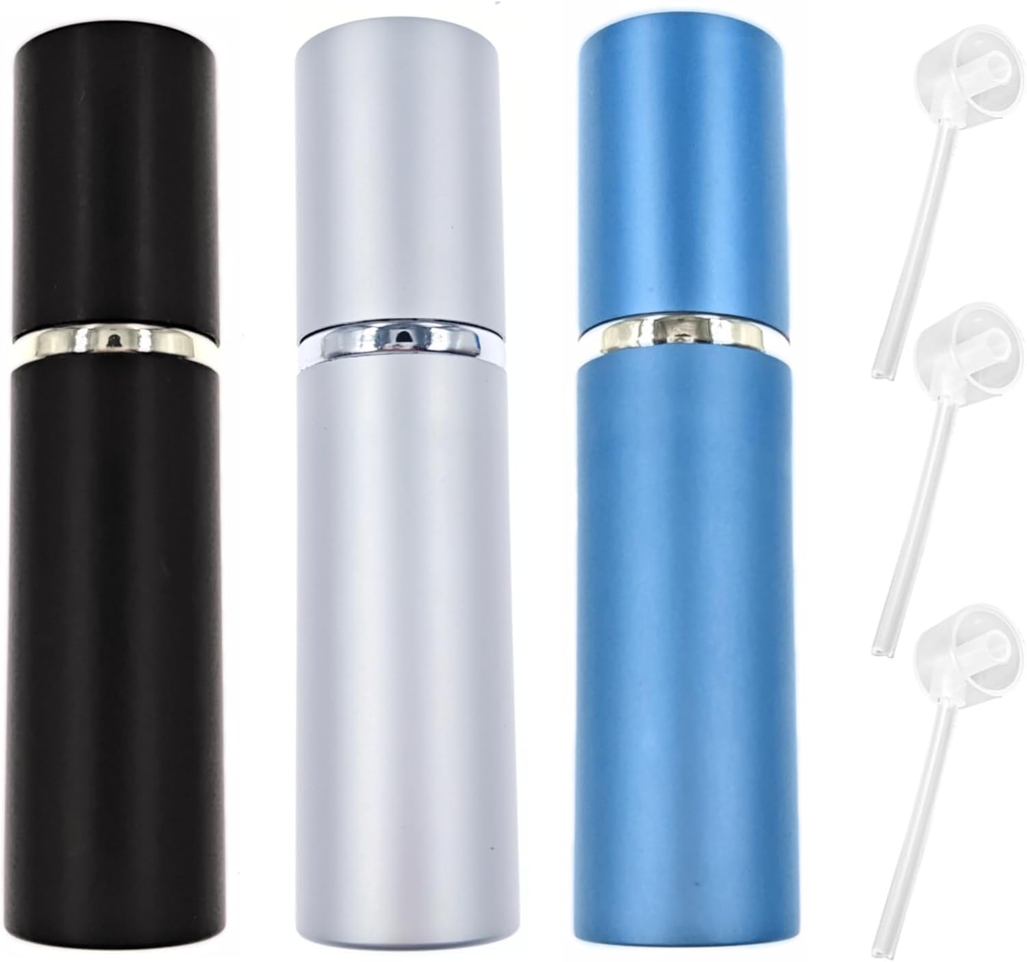 ZHIYE 5ML Perfume Atomiser Spray Bottle, 3 Pieces Refillable Refilling Travel Size Perfume Bottles in Pocket & Handbag Black & Purple & Blue