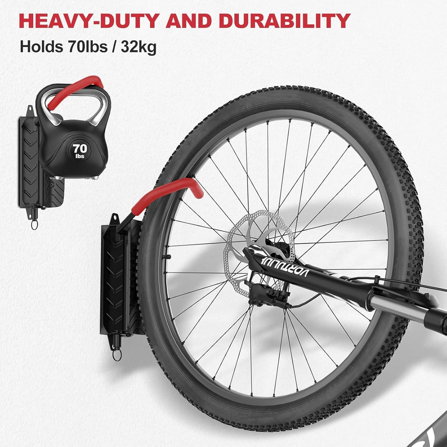 Swivel Bike Wall Mount, Bike Hooks for Garage, Wall Mount Bike Rack Bike Hangers for MTB, Road, Bicycle, Bike Storage Rack for Garage Apartment Indoor (2Pack) image number 4