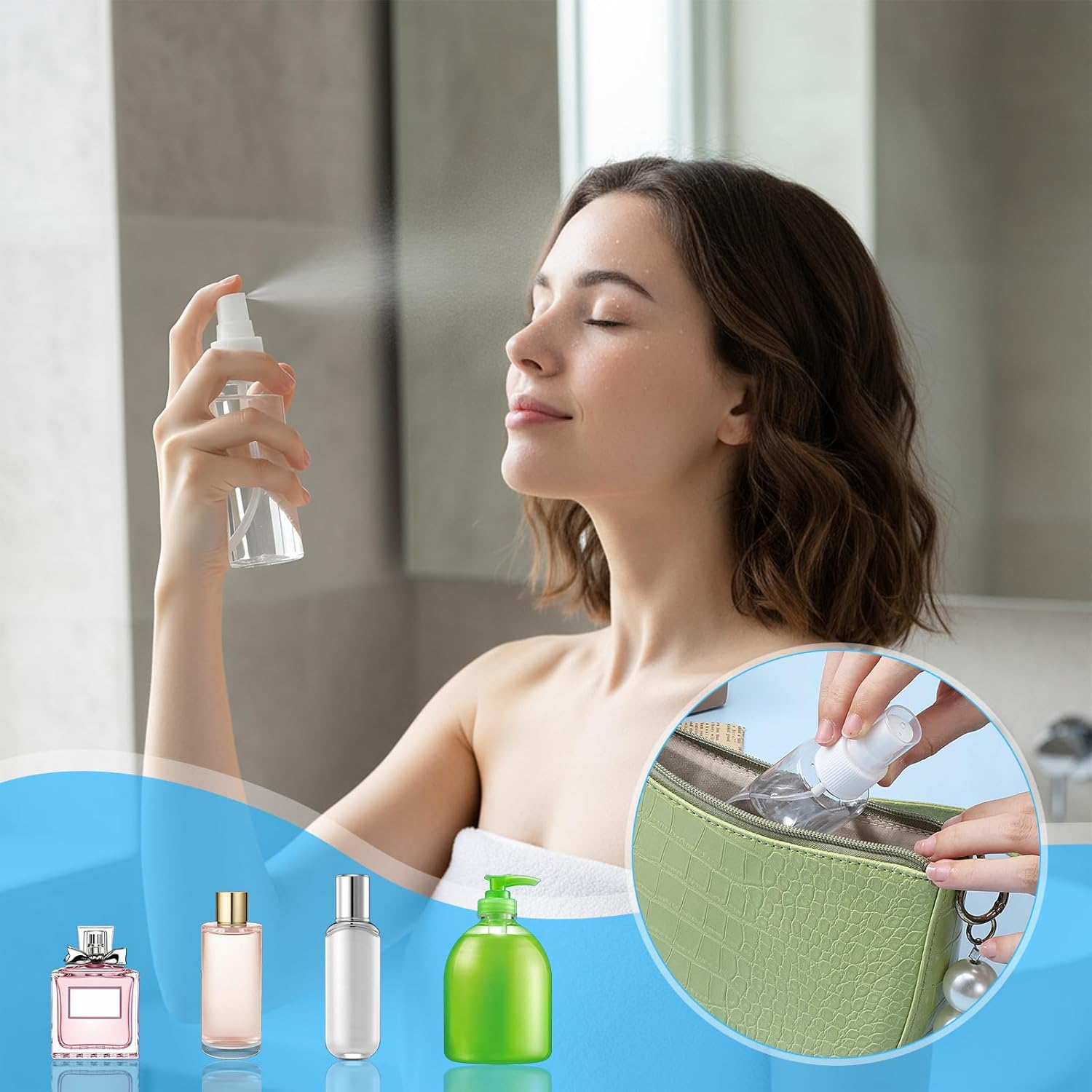 LIQWEI Pack of 4 100 Ml Small Spray Bottles, Travel Spray Bottles, Transparent Atomiser Spray Bottle, Plastic, Fine Mist Spray Bottles, Atomiser Spray Bottle Empty for Perfume Oils and Solids image number 1