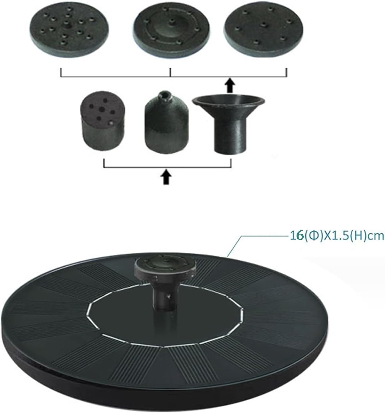 Solar Bird Bath Fountain Pump with 6 Nozzles &ndash; Floating Solar Fountain Pump for Bird Bath, Garden, Aquarium & Outdoor Decor &ndash; Free Standing Solar Powered Water Fountain &ndash; No Wiring Needed (16CM) image number 6