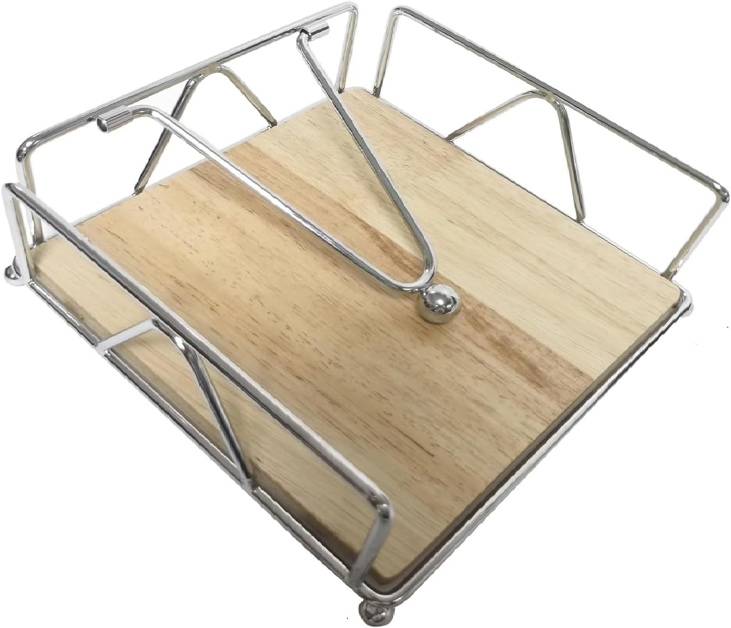 Metal Napkin Holder with Weighted Arm,Metal Napkin Holder with Wooden Base,Square Napkin Holder,Elegant Paper Napkin Dispenser,Metal Flat Napkin Holder for Kitchen Counter, Dining Table (Gold)