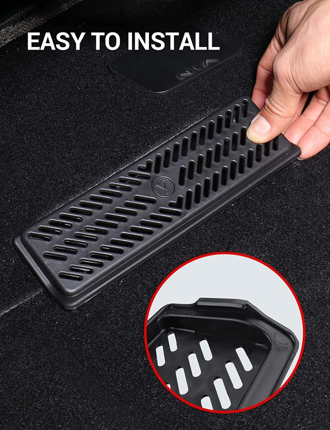 QIOON Tesla Model Y Backseat Air Vent Cover - Air Flow Vent Grille Protectors - Compatible with 2019-2023 - Snap-In Installation - Rear under Seat Air Conditioning Outlet Grille Protection (2 Pack) image number 1
