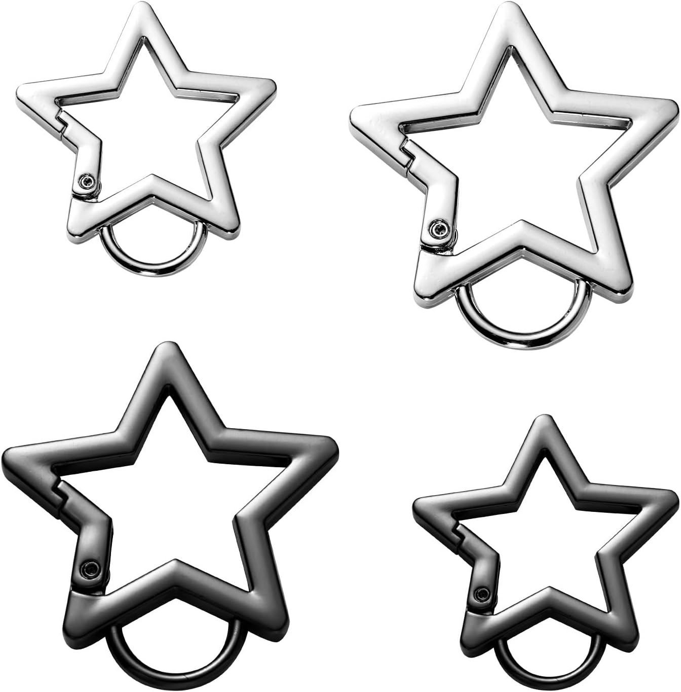 4 X Star Carabiners, 4 Cm and 3.2 Cm Zinc Alloy Climbing Carabiner Fashion Star Shape Key Ring for Camping Outdoor Travel (Black, Silver) image number 2