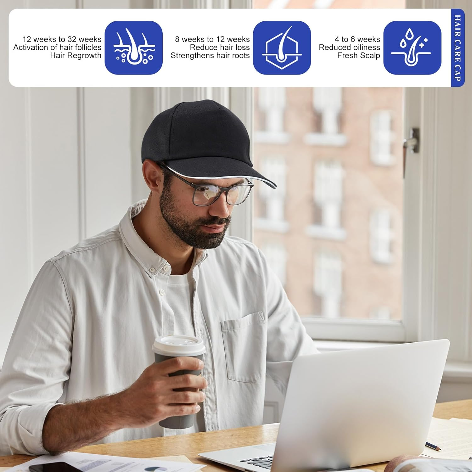 Catolsss Hair Growth Cap, LED Lamp Beads Therapy Cap 470 Nm 660 Nm 850 Nm Red and Blue Light Irradiation, Increases the Activity of Hair Follicles, Hair Care Anti-Hair Loss, Hair Growth Hat with Timi image number 6