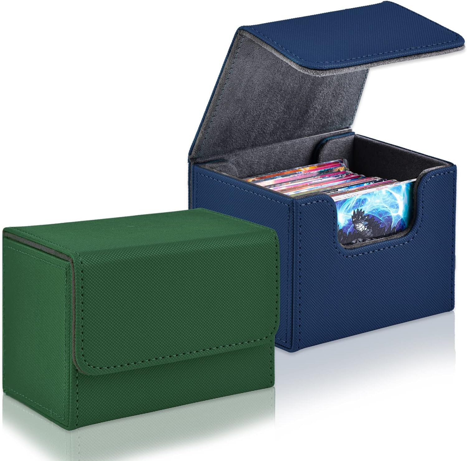 2 Boxes Leather Deck Card Boxes Large Size Fit 100 plus Sleeved Cards Deck Game Box for Collectible Cards Playing Card Box for 100 plus Cards Compatible with MTG Tcg(Vertical,Black,White)