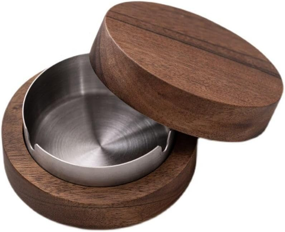 Wooden Ashtray, Ash Tray with Lid, with Stainless Steel Inner Box, Portable Decorative Ashtray for Home image number 4