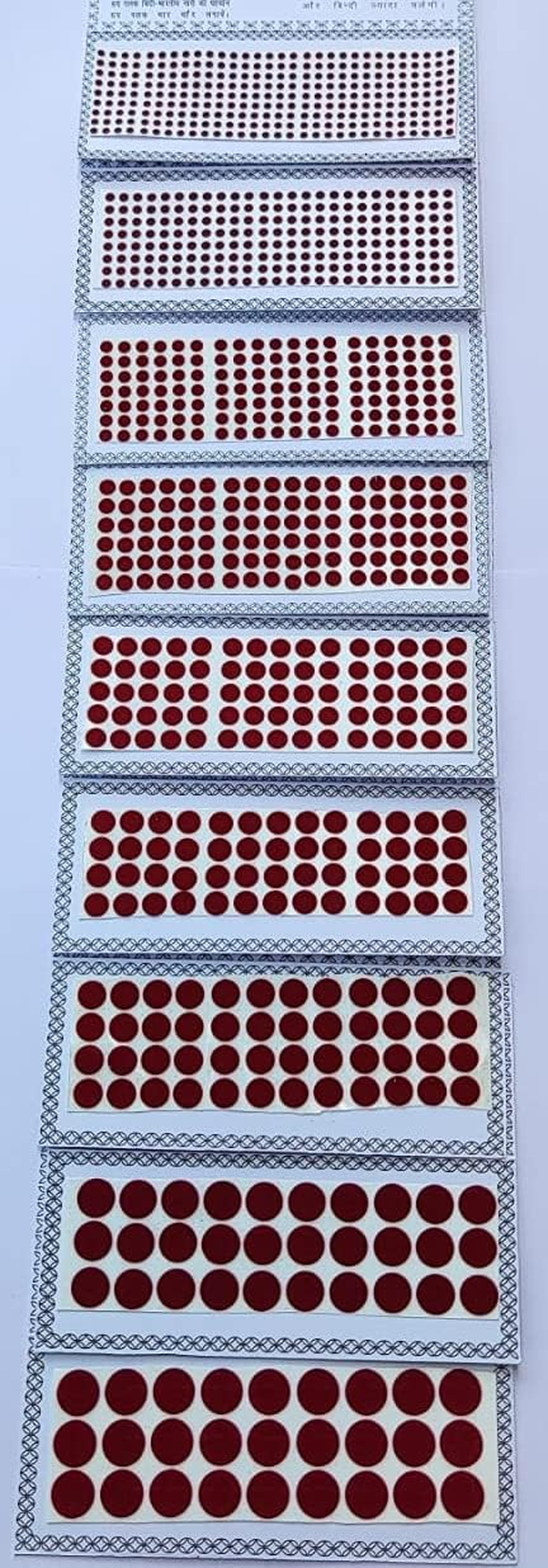 ATCUSA Deep Red Maroon Velvet Cards Dot Indian Bindi for Women Tattoo Stickers Adhesive Body Jewelry round Bindi Bridal Forehead Decor/Belly Decor 9 Different Sizes Dark Red Maroon image number 1