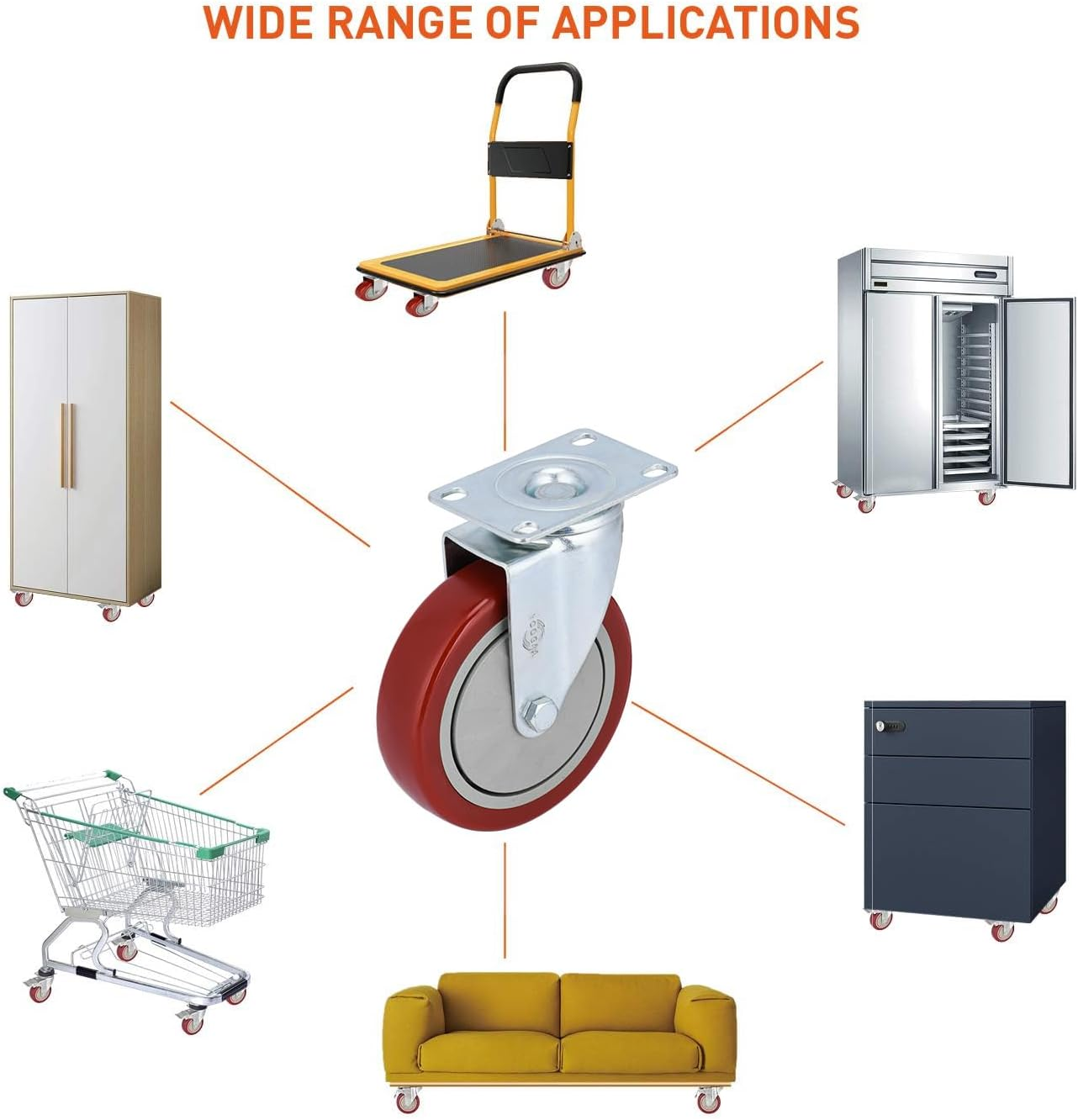 YOOGAA 5" Heavy Duty Caster Swivel Caster Wheels No Noise 360 Degree Rotation Plate Caster with Screw Total Capacity 1500Lbs Set of 4 without Brake image number 5