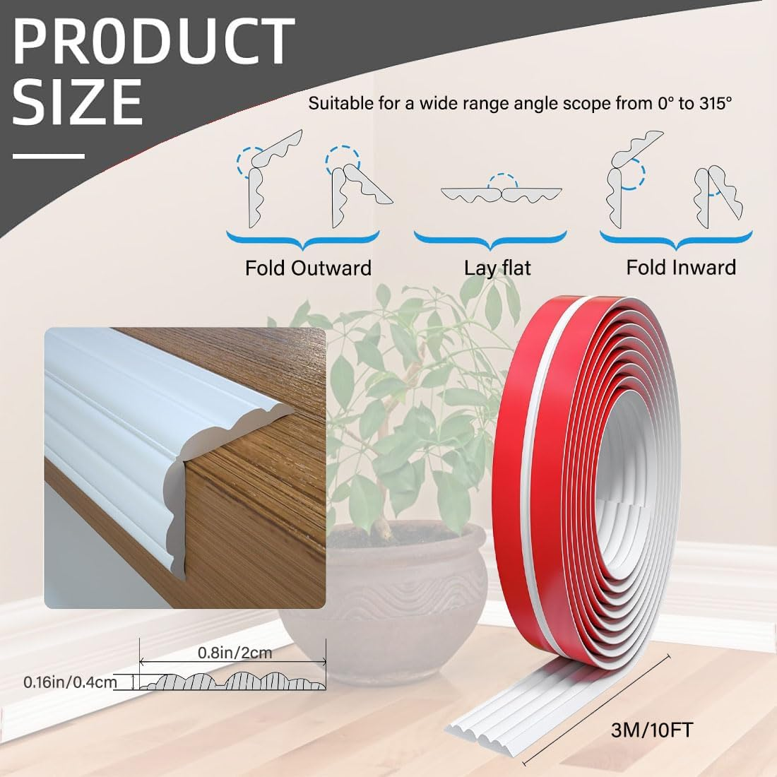 Flexible Self Adhesive Trim,Peel and Stick Trim,Wall Corner Protector,Corner Molding,Self Adhesive Corner Guards,For Wall Edge,Ceiling, Countertop,2Cm X3M.(White) image number 3