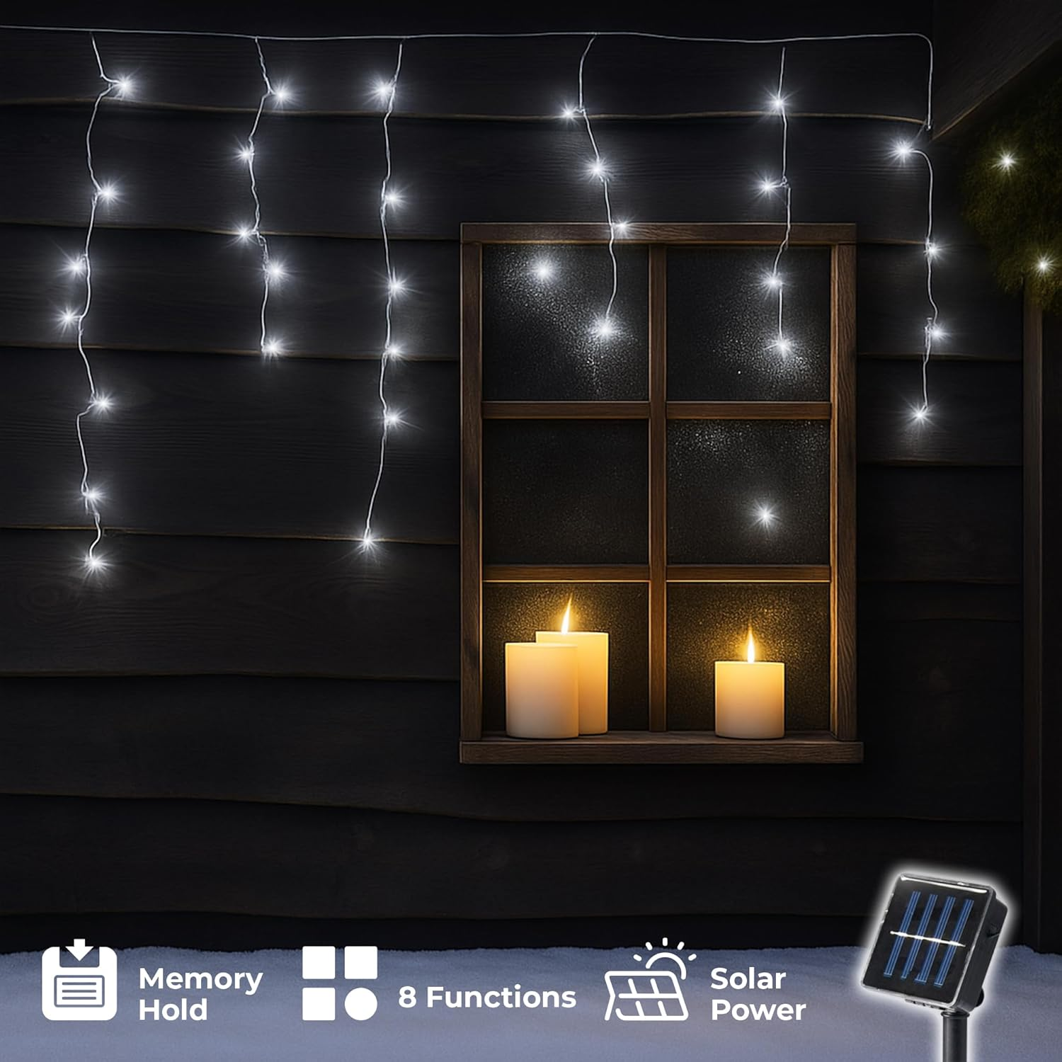 Solar 480 LED Icicle Light - 4 Colour Options - White - Multicolor image number 2