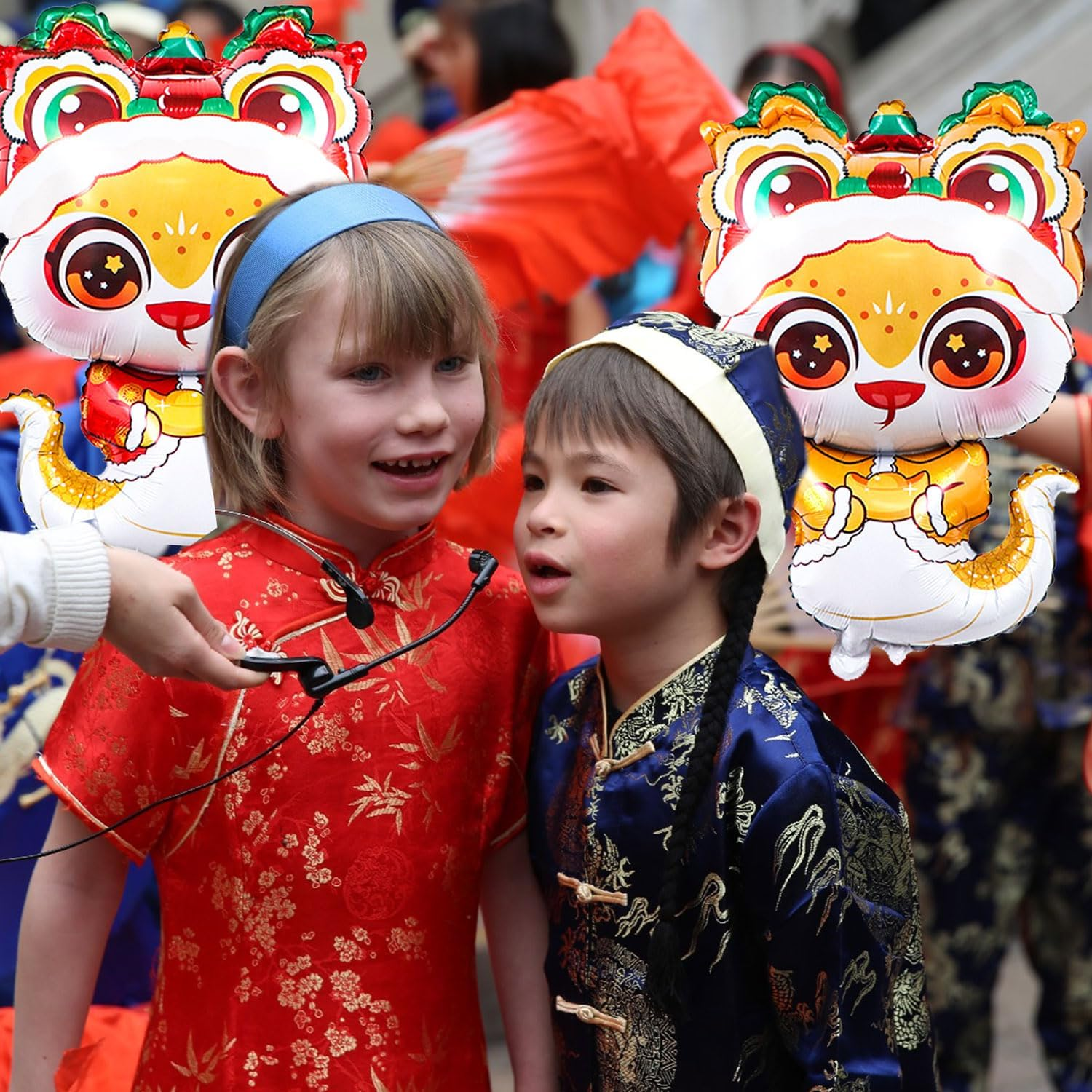 Red Gold Chinese New Year Balloons, Cute Lion Dance Hat Snake Balloons for Chinese Year of the Snake Decoration Lunar New Year Decorations 2025 image number 3