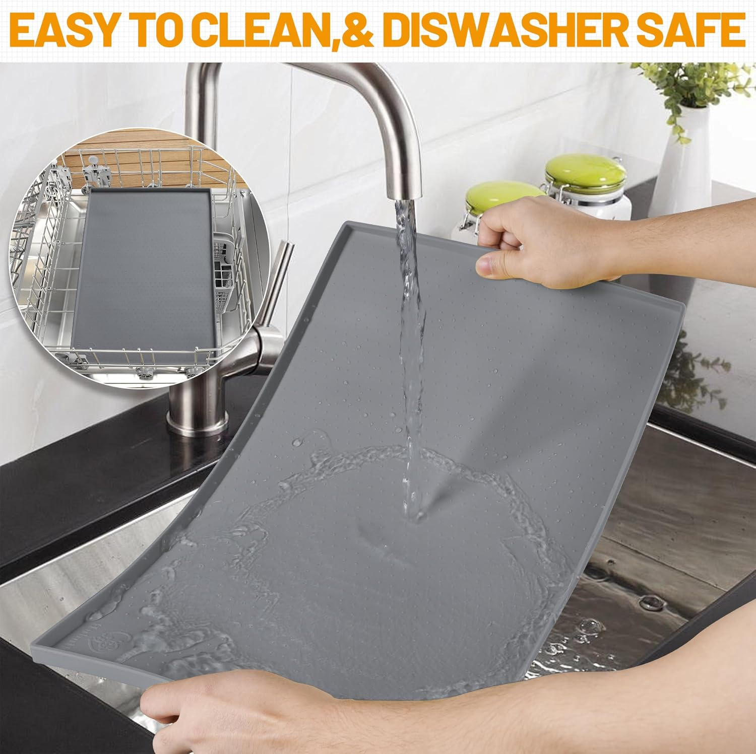 Hubulk Dog Cat Food Feeding Mat L (19"X12") XL (24"X16") or XXL (32X24) 0.5" & 1" Inch Raised Edge FDA Food-Grade Silicone Non Slip Waterproof Pet Food Mat Dog Bowl Placemat Large (XXL, Grey) image number 4