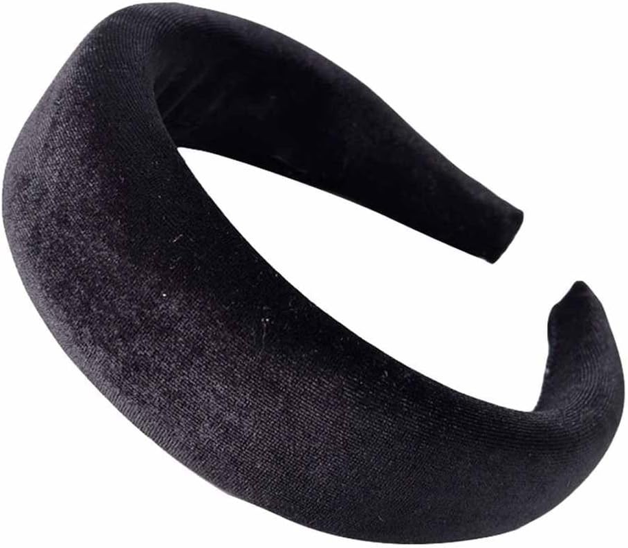 SHTGOI Headband Velvet Fabric Sponge Thick Headband Retro Style Padded Hair Band Soft Non-Slip Candy Colour Wide Headbands Outdoor Elegant Headpiece for Women and Women White