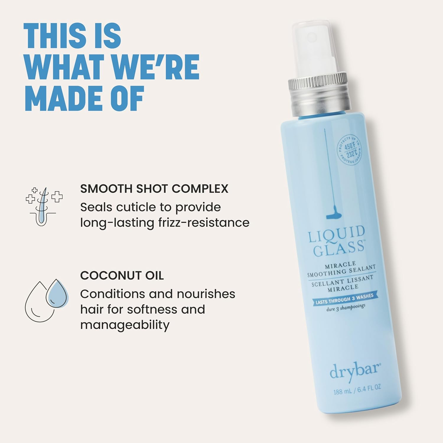 Drybar Liquid Glass Miracle Smoothing Sealant for Fine-Medium Hair - Travel Size | Heat Protectant for Hair, Lasts through 3 Washes for Long-Lasting Frizz Resistance and High-Shine Finish image number 1