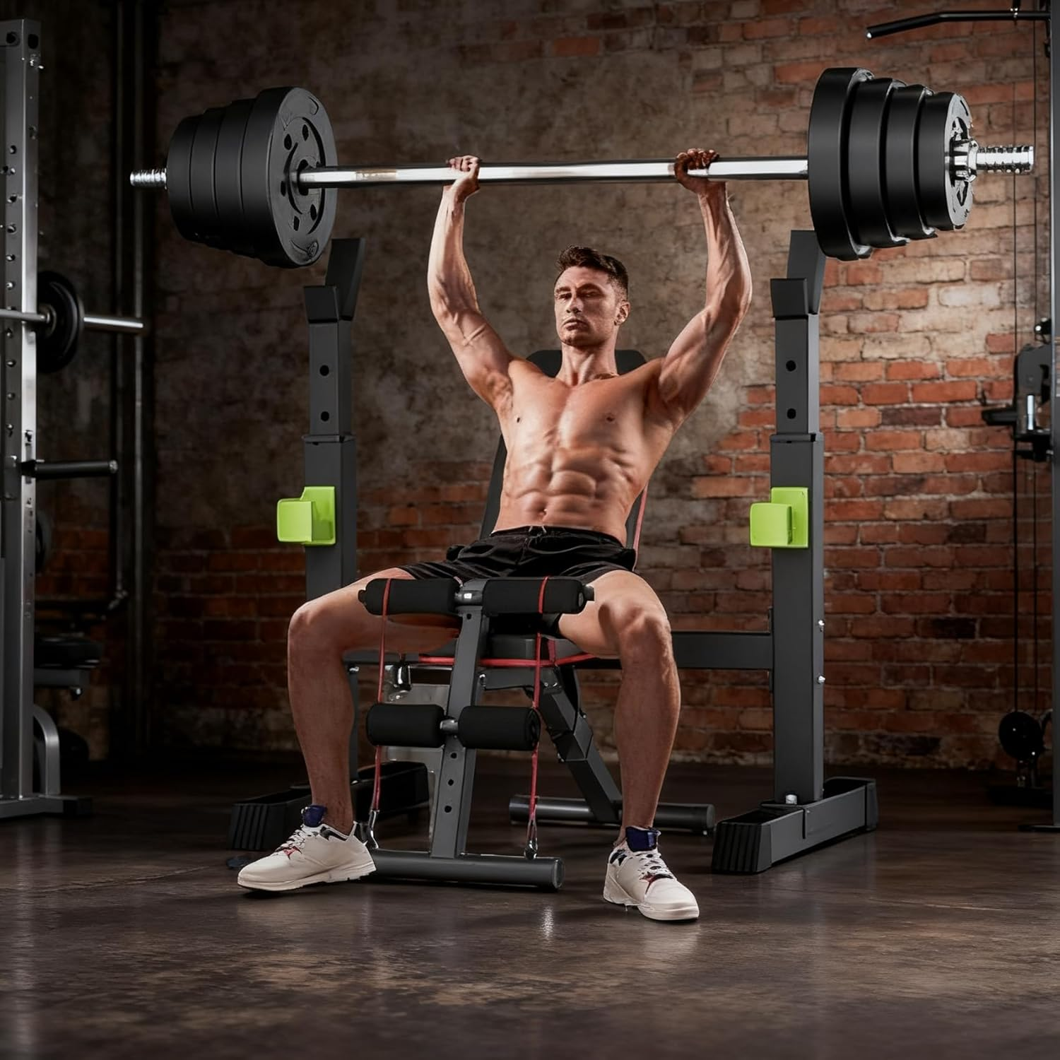 Adjustable Squat Power Rack, Bench Press Rack, Barbell Stand for Home Gym Strength Training Fitness Workout, 230Kg Max Load image number 3