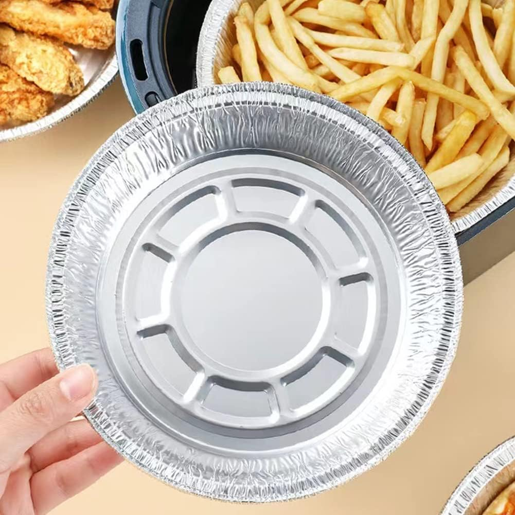 50Pcs round Foil Trays, Disposable Foil Baking Trays, Aluminium Foil Tray Containers, Oven Air Fryer round BBQ Oilproof 8Inch Aluminum Foil Liner Roasting(Size:20.3Cm/8Inch) image number 5