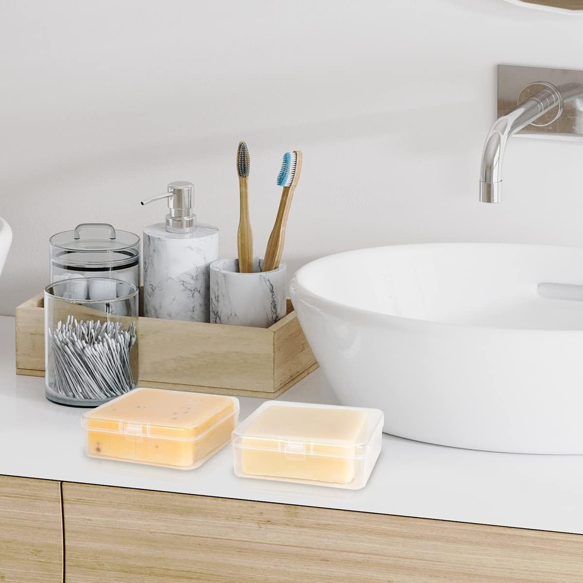 Travel Soap Container Square, 2Pcs Clear Soap Box Holder Portable Storage Rack for Camping Shower Gym Outdoor Hiking Bathroom Square Soap Dish (3, 3.4Inch)