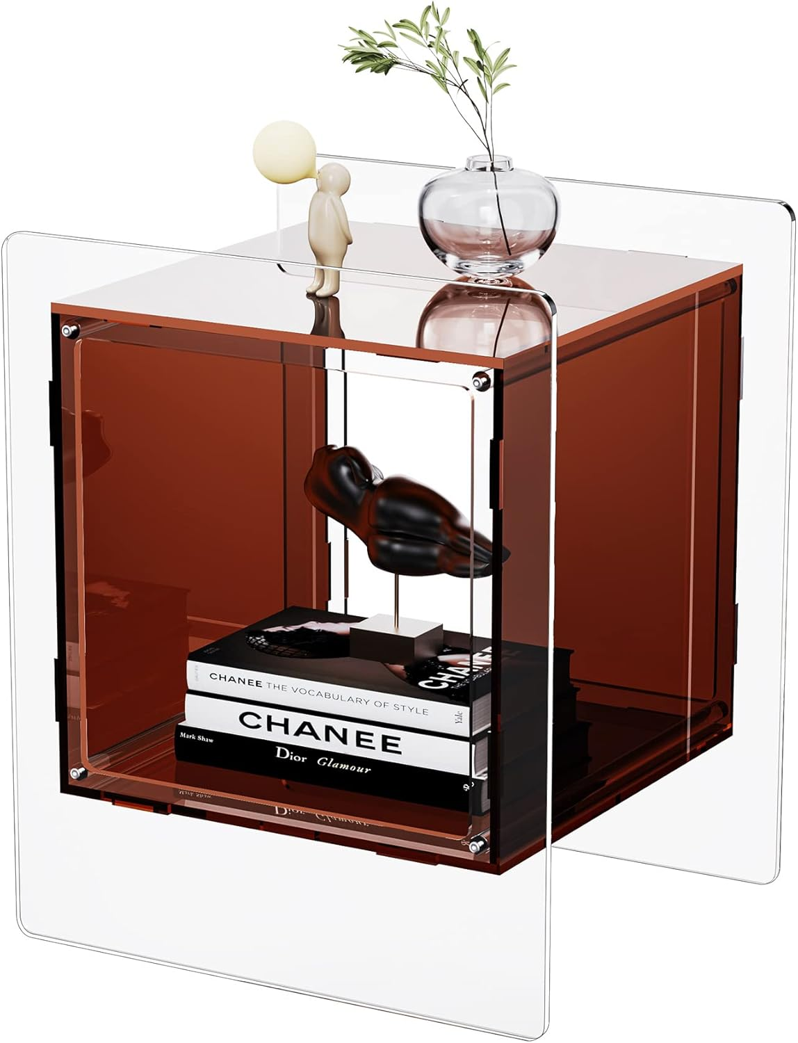 Acrylic Side Table, Nightstand Bedside Table, Record Player Stand, Multifunction Tables, 46 X 40 X 55 Cm (Black)