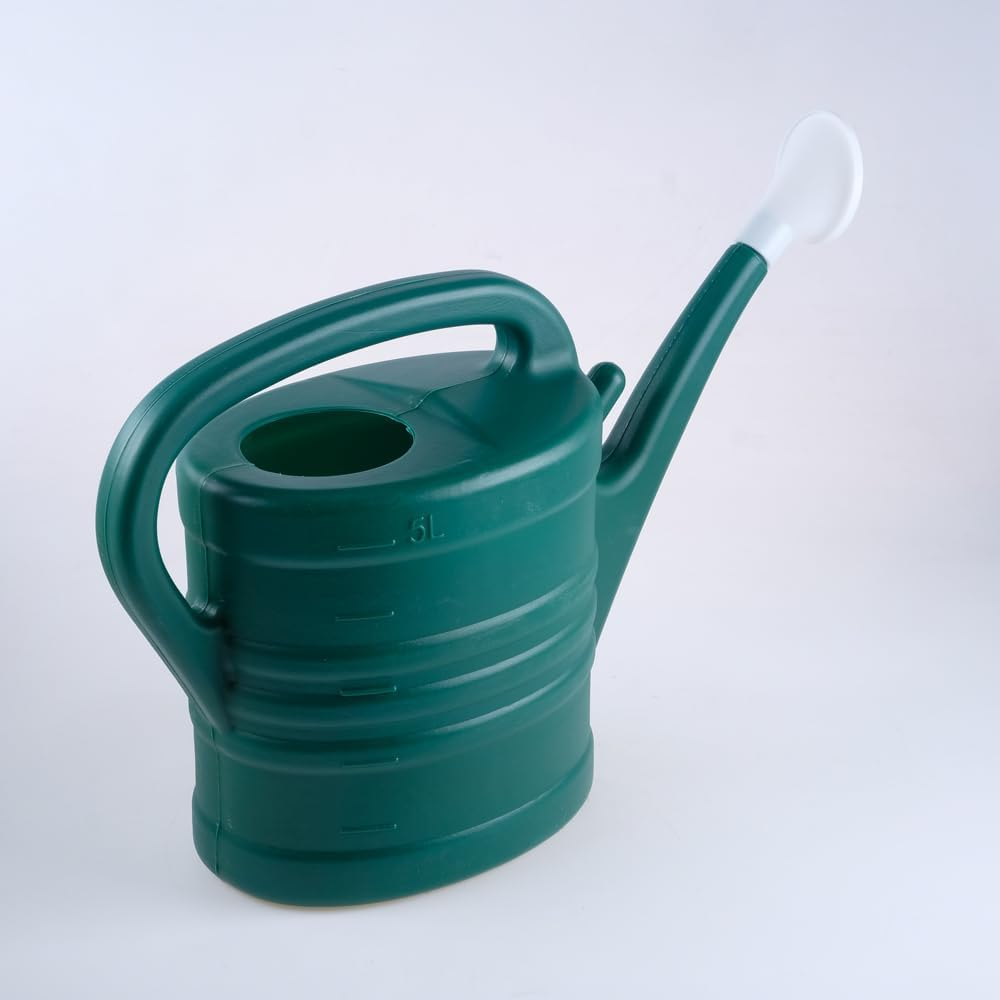 Garden Greens Wide Watering Can with Handle, Green/White, 5 Litre Capacity image number 1
