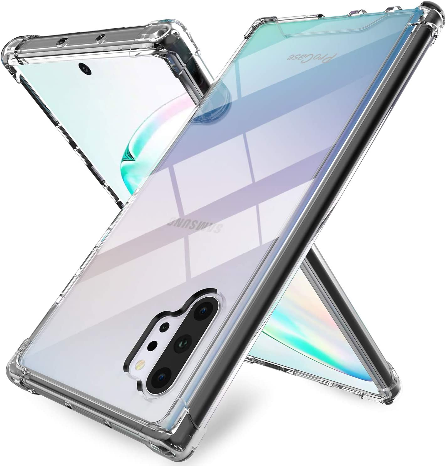 Procase Galaxy Note 10+ Plus/5G Case Clear, Slim Hybrid Crystal Clear TPU Cover with Reinforced Corners, Transparent Anti-Scratch Rugged Protective Case for Galaxy Note 10+ / 10 plus / 5G 2019-Black Frame image number 6