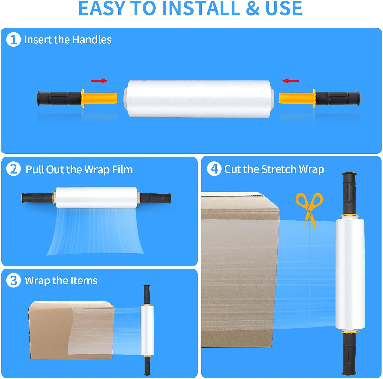 Origuuds Stretch Film, 80 Gauge Stretch Wrap with Handles, Industrial Strength Plastic Wrap for Moving, Pallet Wrap, Packing, Furniture Wrapping, Luggage (Clear/15 Inch X 1000 Feet, 1 Roll) image number 2