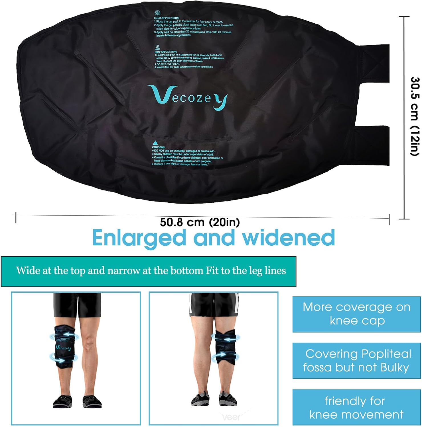Extra Large Ice Pack Wrap around Entire Knee after Surgery, Large Reusable Gel Cold Pad for Leg Thigh Shin and Calf Injuries and Pain Relief, Swelling and Sports Injury, Black image number 4