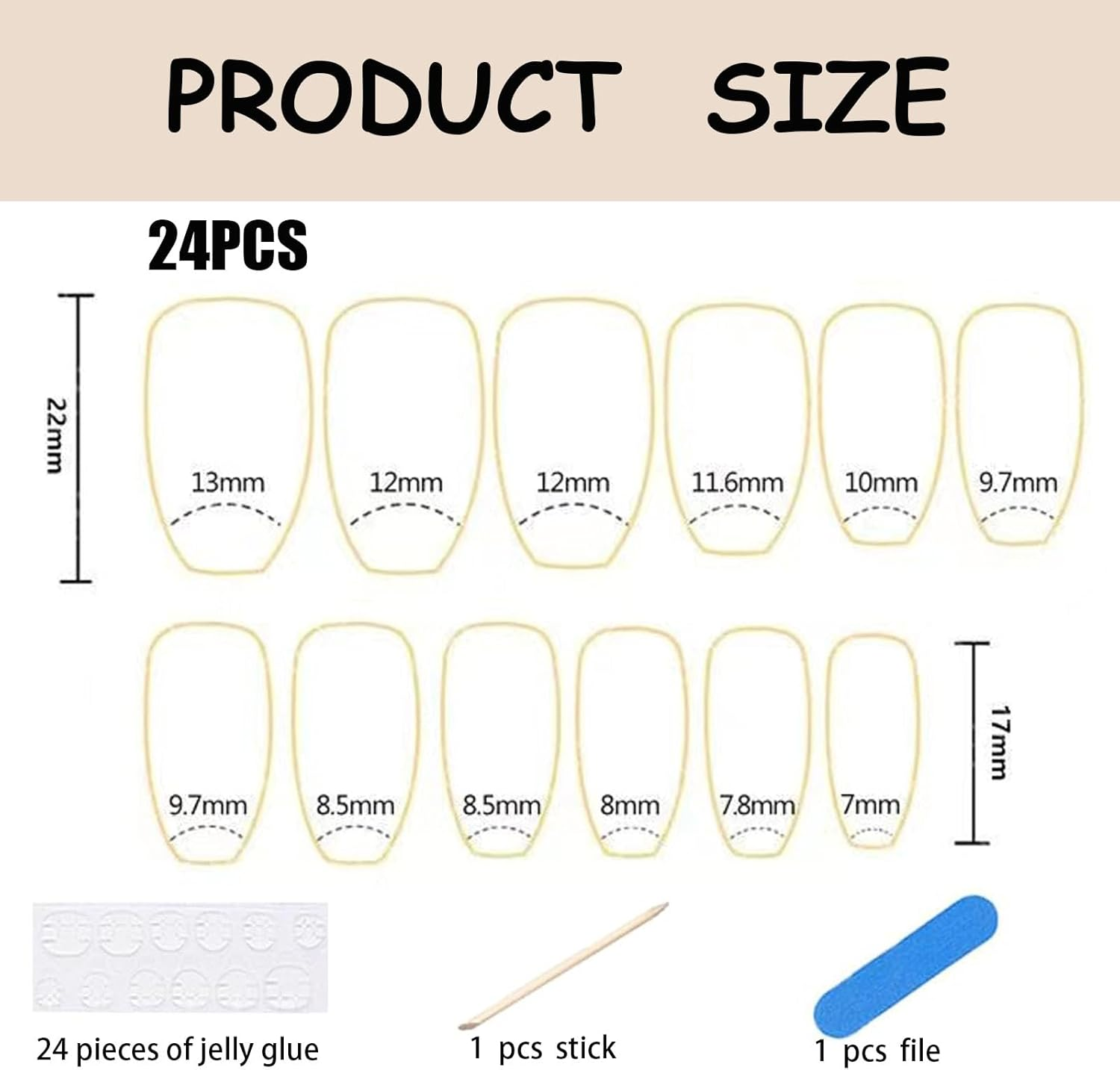 Rabbfit Pack of 24 Nail Art Set, Press on Nails, Medium Black French Tip, with Diamond Nails, Long Acrylic Rhinestone Nails, Exquisite Artificial Nails for Women, DIY Manicure