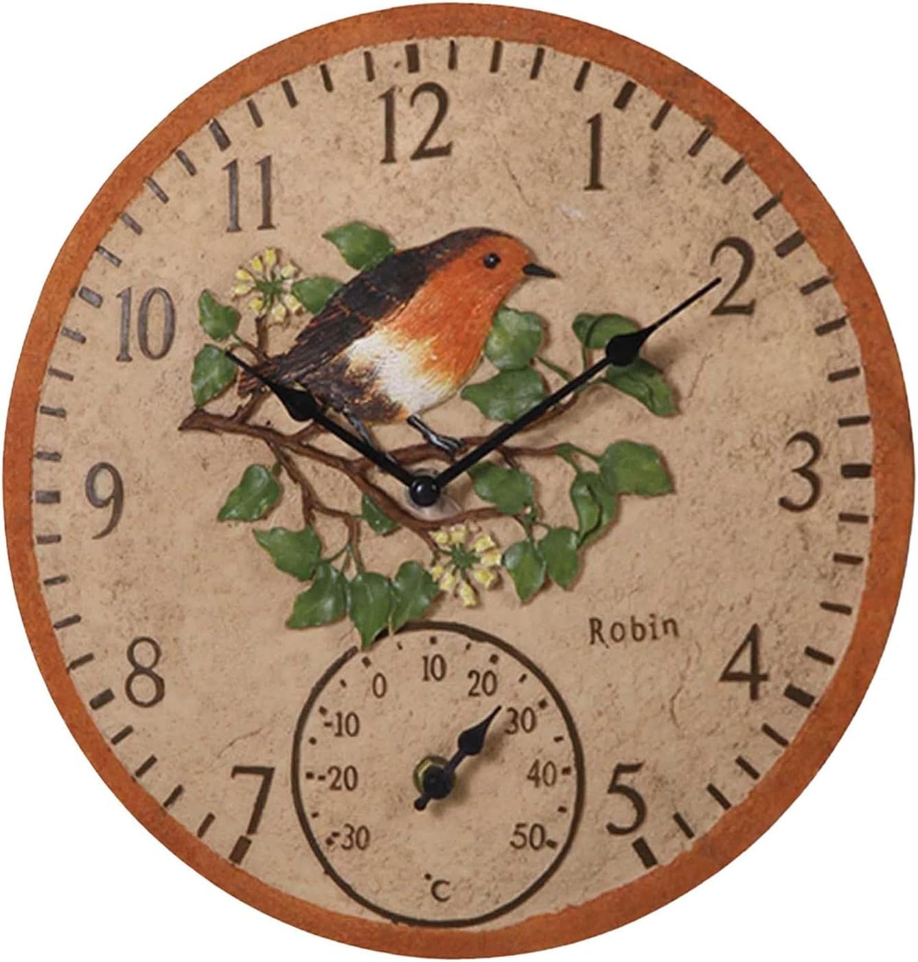 Wall Clock Thermometer | Wall Clock Thermometer Clock - Thermometer with Clock, Battery Operated round Clock Wall Decorative for Patio Garden image number 1