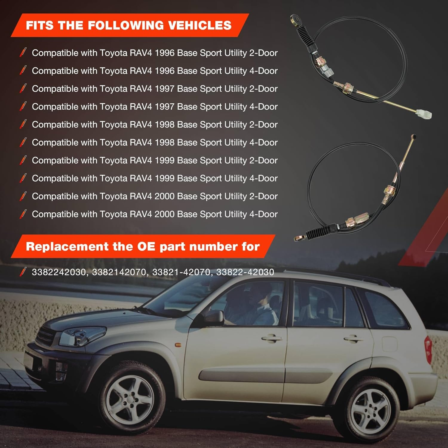 33822-42030 Manual Transmission Shift Control Cable - Compatible with Toyota RAV4 2.0L 1996-2000 - Manual Transmission Shift Cable Replaces# 3382142070 33821-42070 3382242030 image number 3