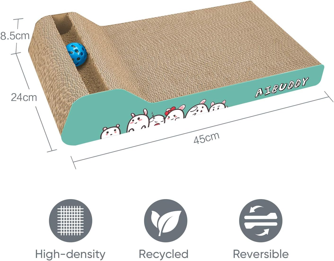 Aibuddy Cat Scratcher, Incline Scratching Pad Reversible Cardboard Lounge Bed with Ball Toy Catnip [ 45X 24 X 8.5 Cm, Superior Cardboard & Construction] image number 1