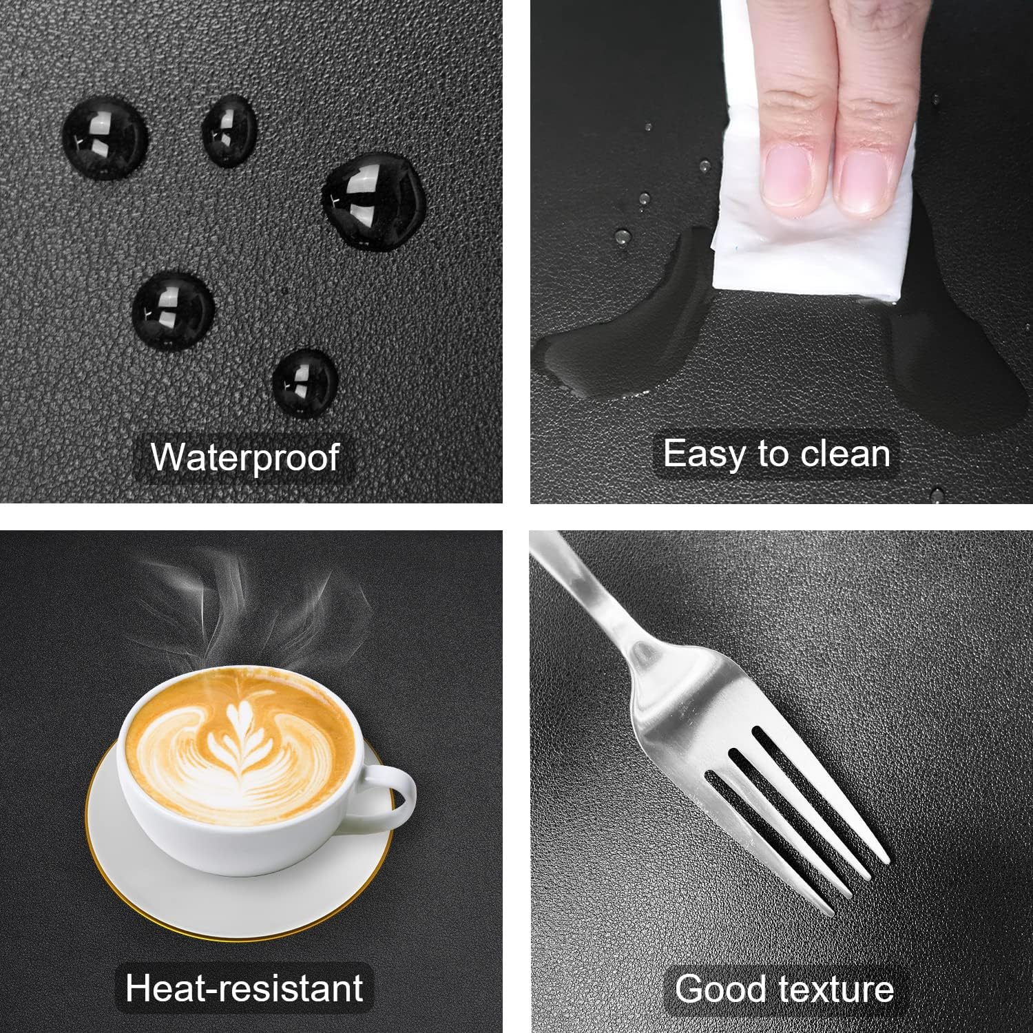 Excovip Leather Placemats for Dining Table, Set of 6，Waterproof Wipeable PU Leather Place Mats Stain-Proof Non-Slip Table Mats for Easter Thanksgiving Christmas New Year Party Home Decor(Black) image number 2