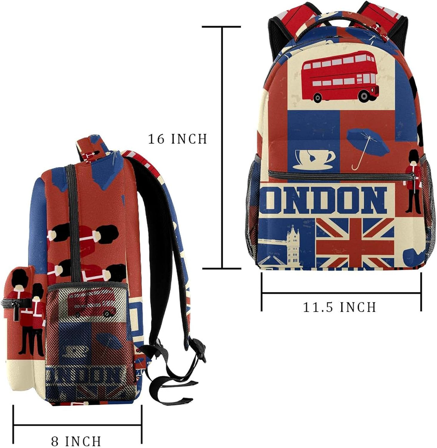 Retro Style London Symbols and Landmarks Backpack Students Shoulder Bags Travel Bag College School Tote Backpacks image number 3