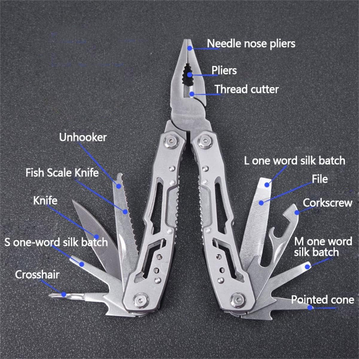 14-In-1 Multitool with Safety Locking, Professional Stainless Steel Multitool Pliers Folding Pocket Knife, Bottle Opener, Screwdriver with Nylon Sheath for Camping Survival Hiking and Simple Repairs image number 6