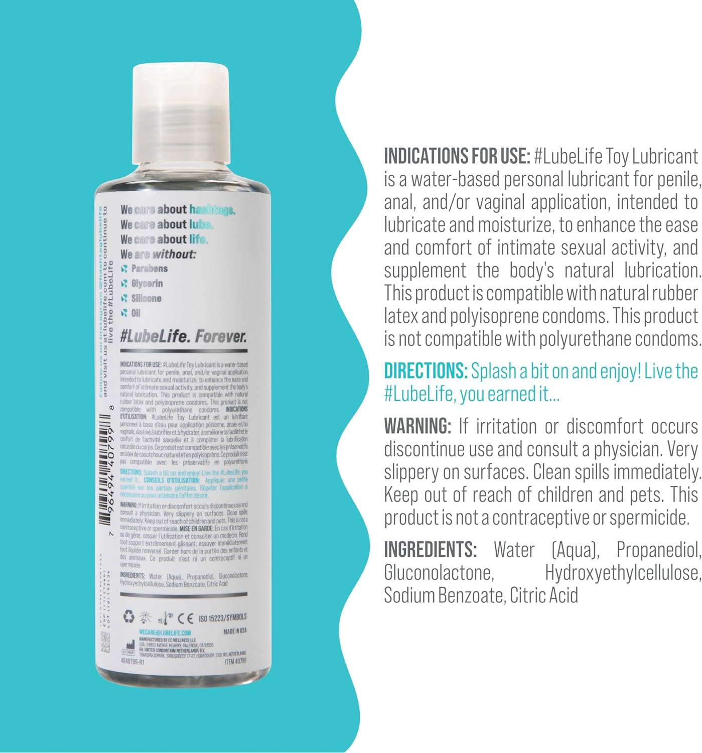 #Lubelife Water Based Toy Lubricant, Natural Hypoallergenic Toy-Safe Lube, 8 Fl Oz (Non-Staining and Compatible with Most Toy Materials) image number 4