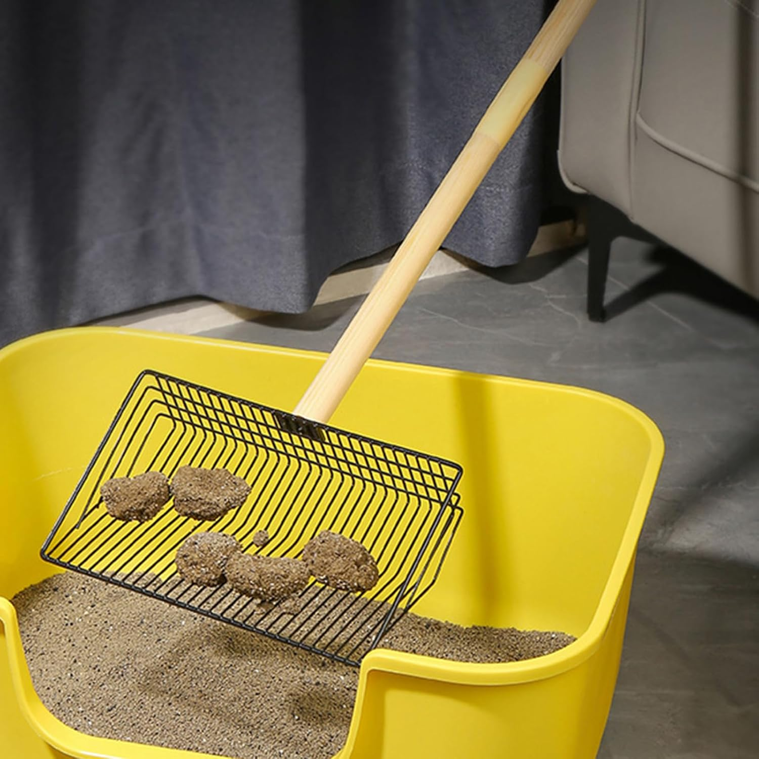 Chicken Poop Cleaner - Metal Scoop, Long Handle Shovel | Extra Wide Heavy Duty Sifting Design with Non Stick Surfaces, Hygienic Manure Removal Tool for Farm Poultry Coop Sanitation Accessories image number 1