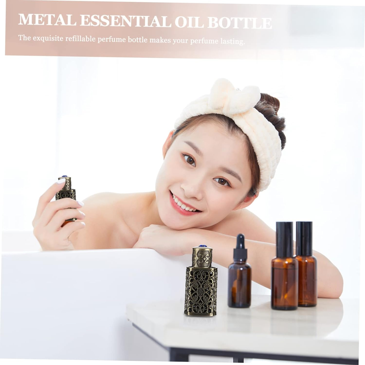 3Pcs Essential Oil Bottle Antique Hollow Engraved Perfume Spray Container for Travel and Craft Projects Elegant Middle Eastern Design Versatile Liquid Storage image number 2