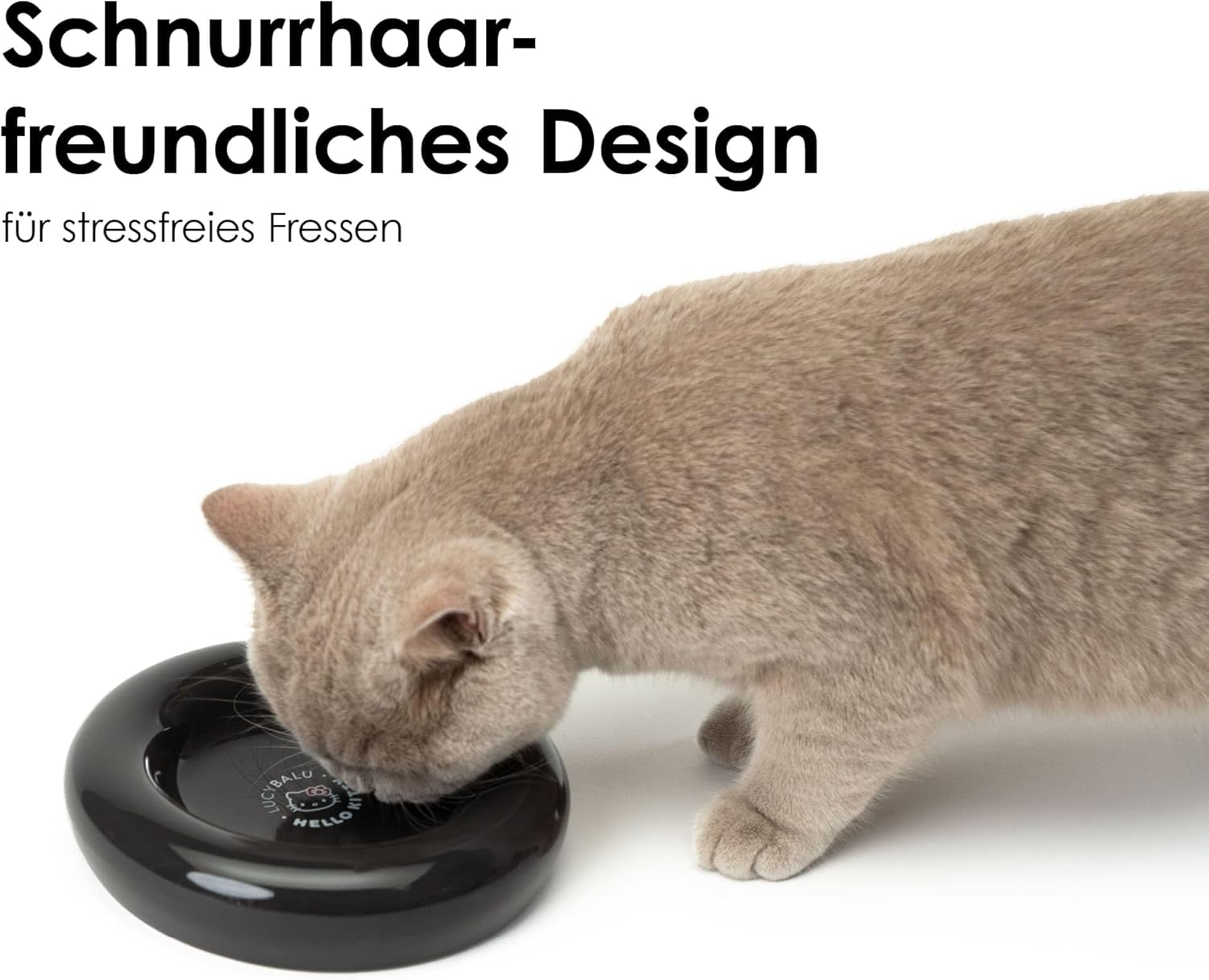 Lucybalu Hello Kitty Drop Porcelain Cat Bowl - Whisker Friendly, Raised Cat Feeding Bowl & Water Bowl - 17Cm X 20Cm X 3Cm - Black image number 6