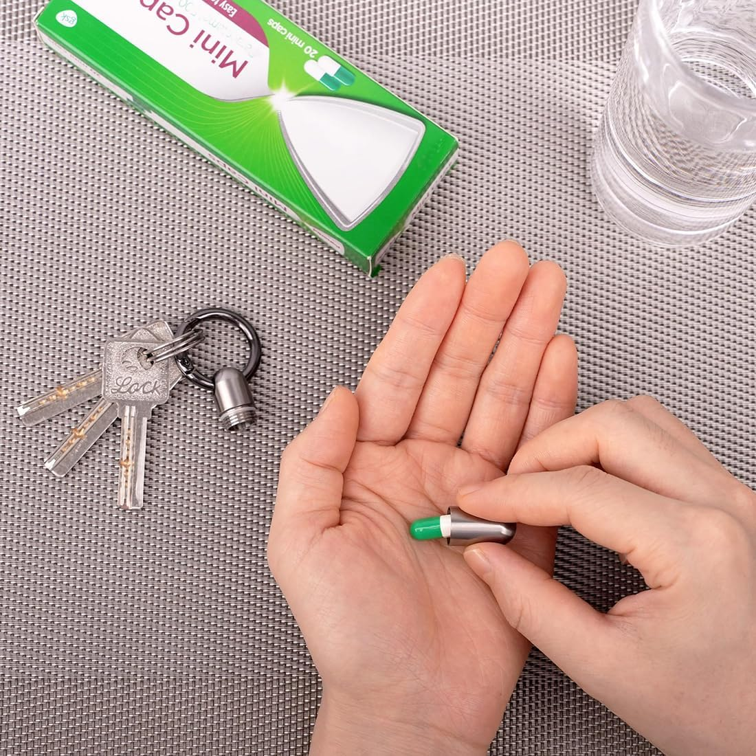 2 Pieces Tiny Keychain Pill Holder, Micro Waterproof Keychain Pill Organiser Pill Container with Keychain, Portable Mini Size Pill Case Pill Box for Outdoor Travel Purse Pocket image number 1