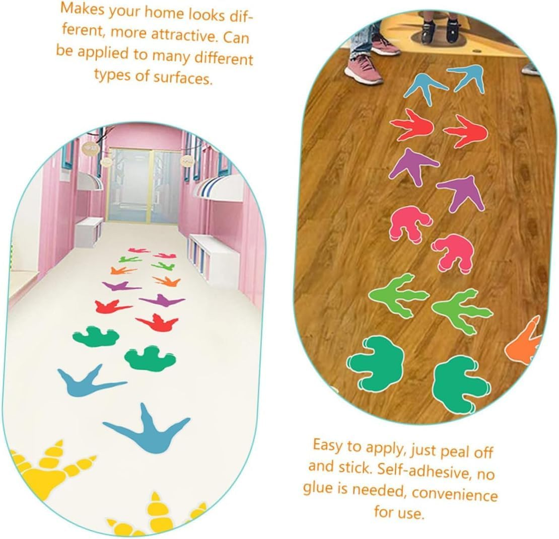 4PCS Dinosaur Floor Decals Set - Peel and Stick Vinyl Tracks Stickers for Nursery, Boys Room & Playroom Decor - Fun Kids Wall Stickers for Dinosaur Theme image number 3