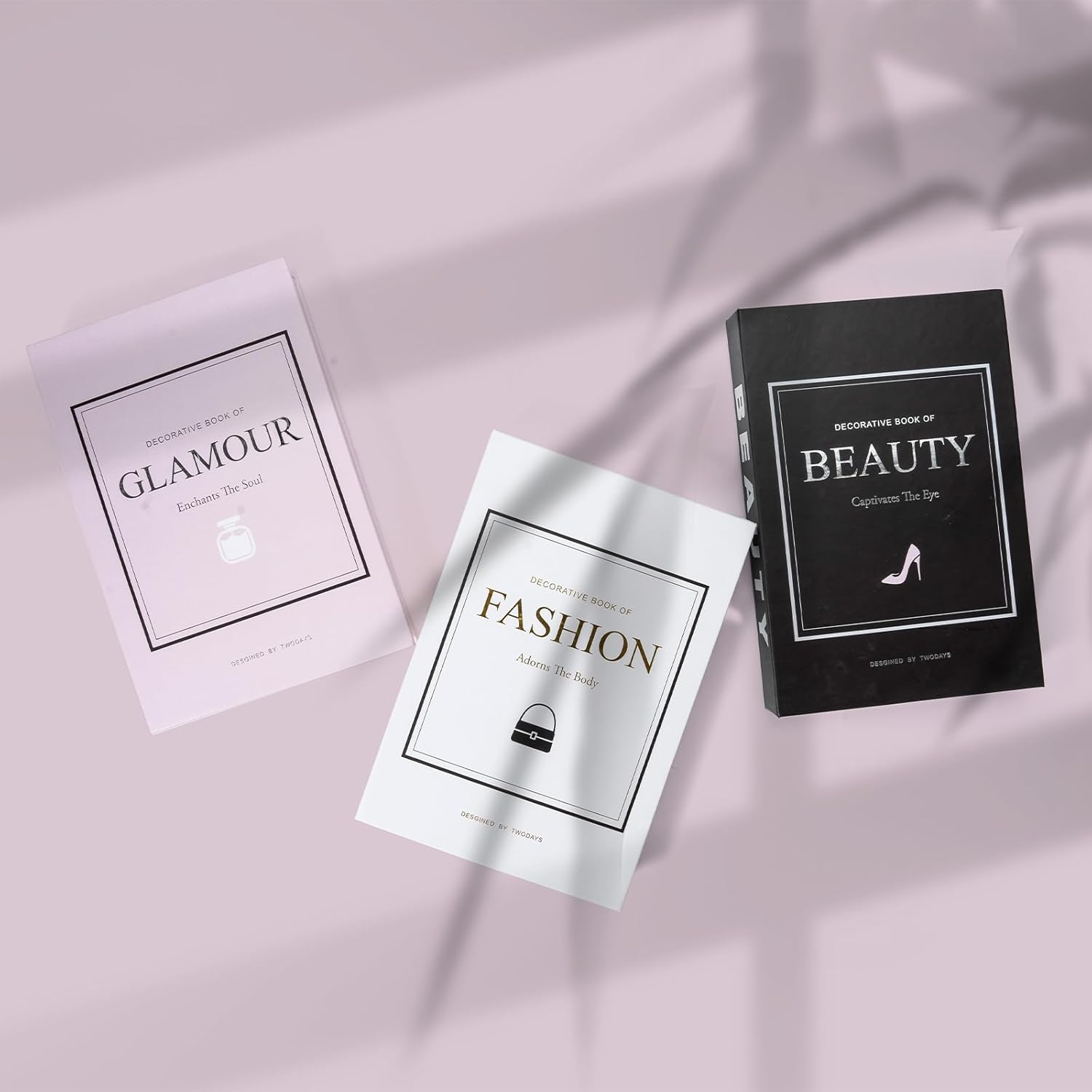 Twodays Fashion Designer Coffee Table Books for Shelf, Girly Light Pink Room Decor, Luxury Decorative Fake Books. (Set of 3) image number 2