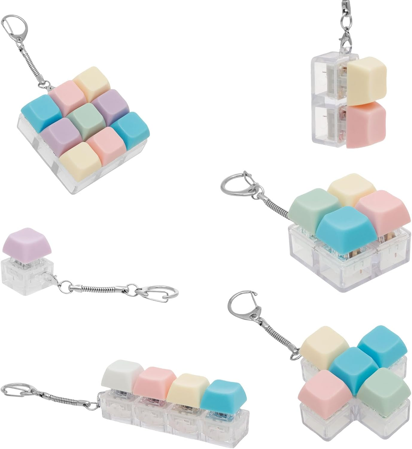 5/6/12Pcs Keyboard Toy Decompression Toys Keyboard Clicker Toy Portable Mechanical Keyboard Keychain Skin Picking Keyboard Toy Funny Cube Key Button for Adults(6 Pcs) image number 1