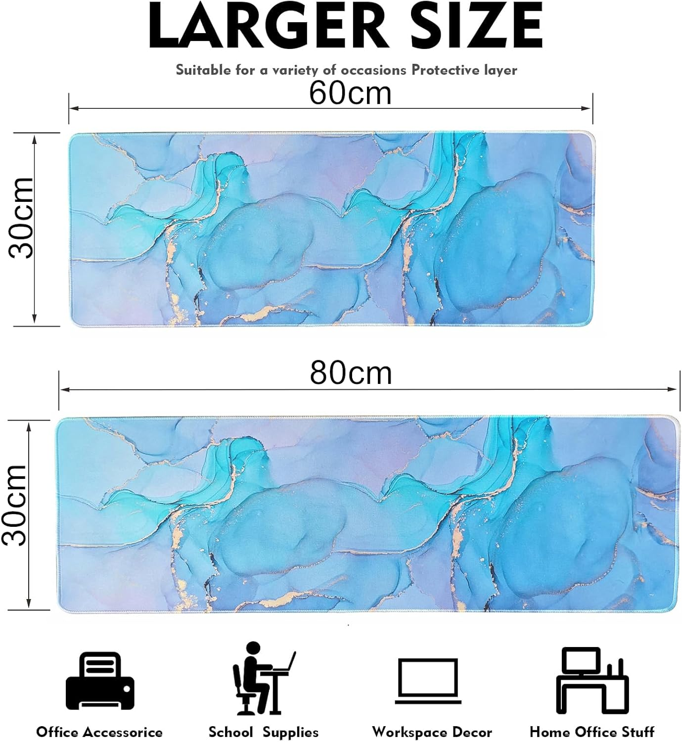 NASHRIO Mouse Pad Computer Desk Mat 80X30Cm Large Mousepad Desk Pad Mat, Long Keyboard Mouse Pad Mats Gaming Mousemat Desk Protector Pad for Laptop (Blue Pink Marble) image number 5