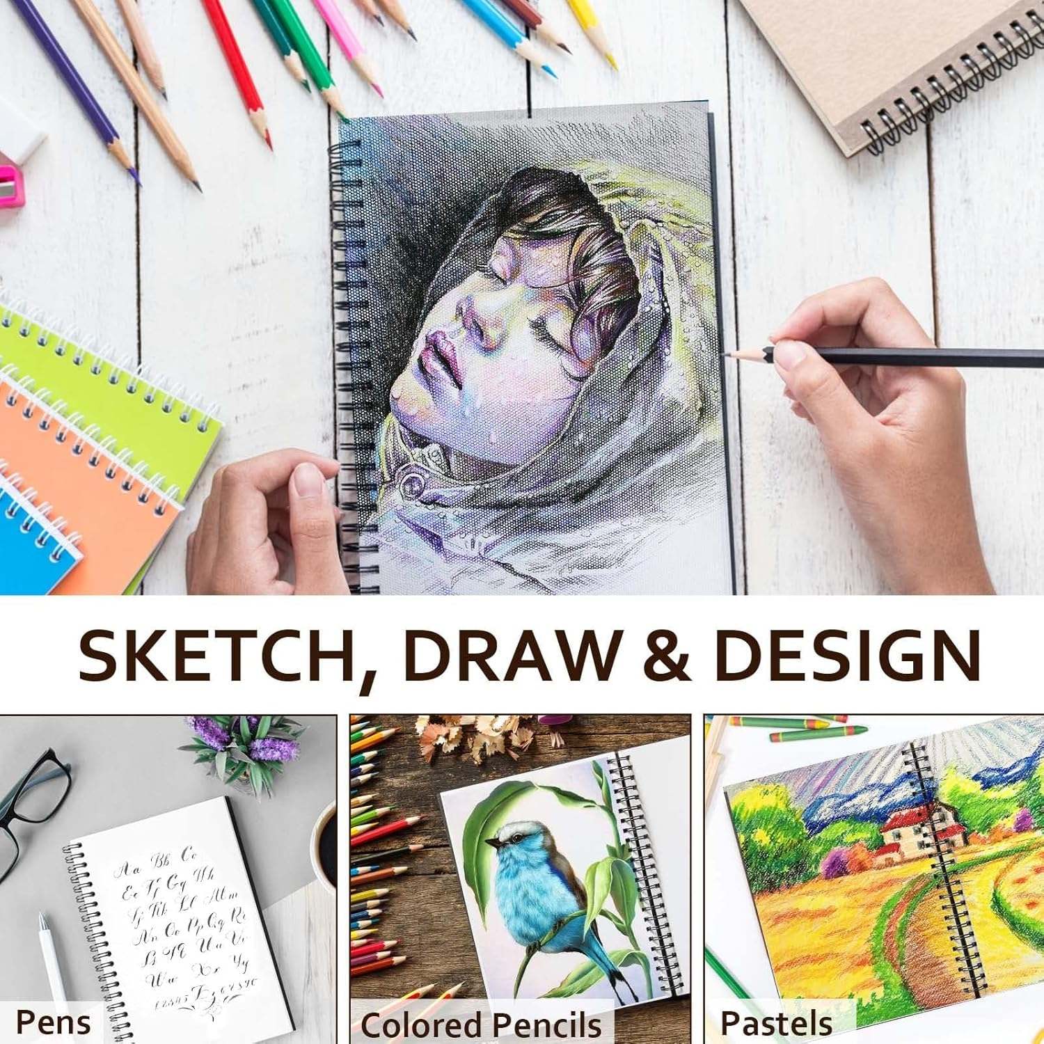 Joy SPOT! 9X12 Inch Sketchbook, Pack of 2, 200 Sheets (68 Lb/100Gsm), Art Sketch Book Pad for Drawing, Artist Sketchbook with Hard Cover, Spiral Binding Sketching Paper Pad for Adults & Teens image number 2