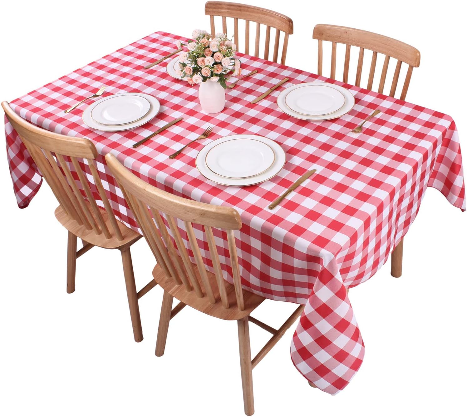 Kesfey Red Gingham Tablecloth Polyester 140X200Cm, Rectangle Checkered Tablecloth Spillproof and Wrinkle Resistant for Outdoor and Indoor Use, Plaid Table Cloth Wipe Clean