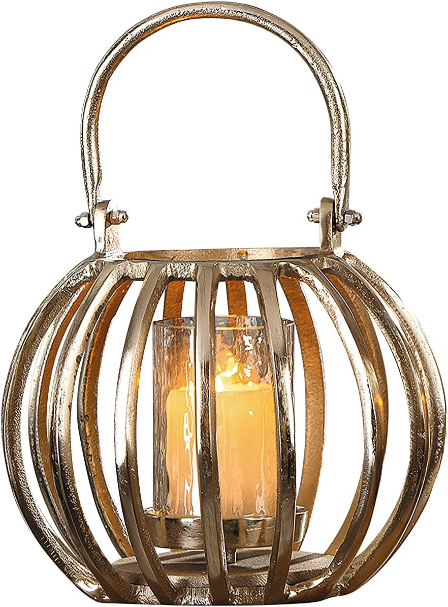 GILDE Ginkgo Lantern Metal &ndash; Matt Black &ndash; Height 36 Cm X Diameter 20 Cm &ndash; Decorative Pattern &ndash; Lantern image number 1