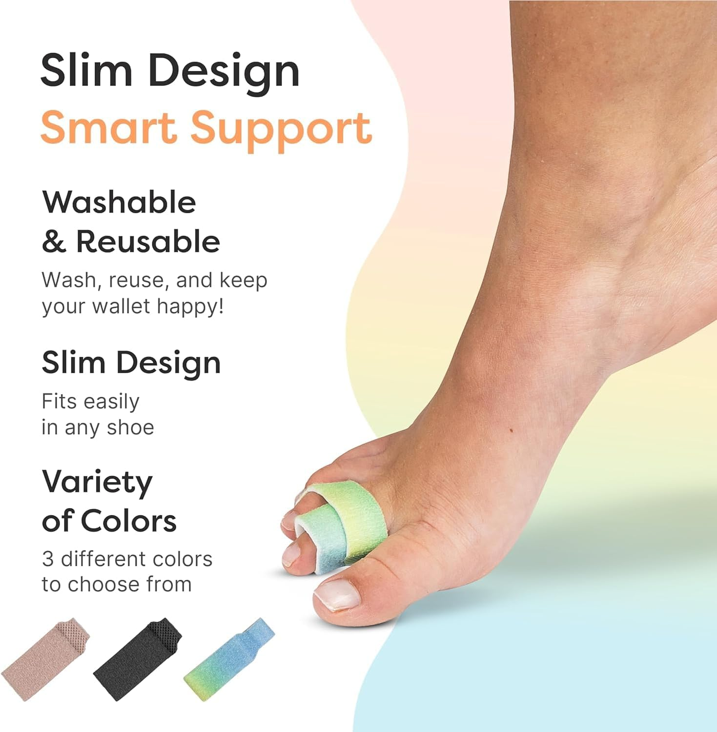 Reusable Fabric Buddy Wraps for Broken Toes, Hammertoe Straightener, 4 Count (Small Ones and Large Ones),Rainbow image number 1