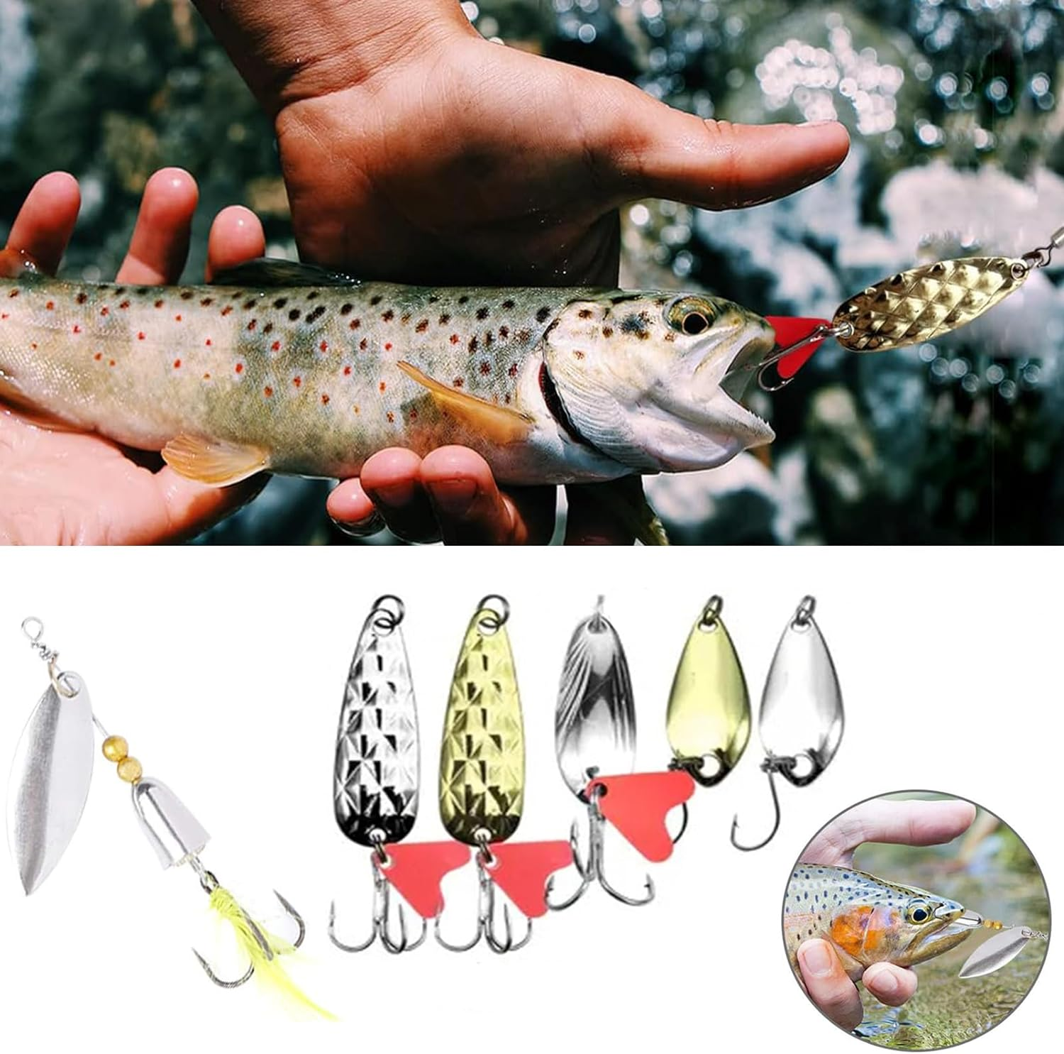 Fishing Lures,107Pcs Fishing Equipment,Fishing Stuff Includes Trout Lures Bass Lures Soft Plastic Worms Crankbait Jigs Fishing Hooks,Tackle Box Starter Kit image number 5