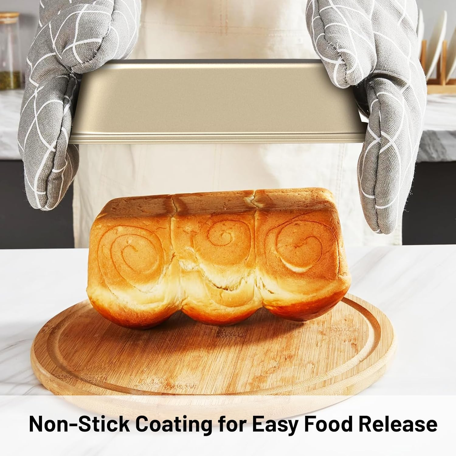 Casaculina Baking Pans Set, 5-Piece Nonstick Bakeware Sets with Round/Square Cake Pan, Muffin Loaf Roast Pan, Baking Sheets for Oven, Kitchen Cookware Sets Baking Tray Baking Supplies, Gold - Black image number 3