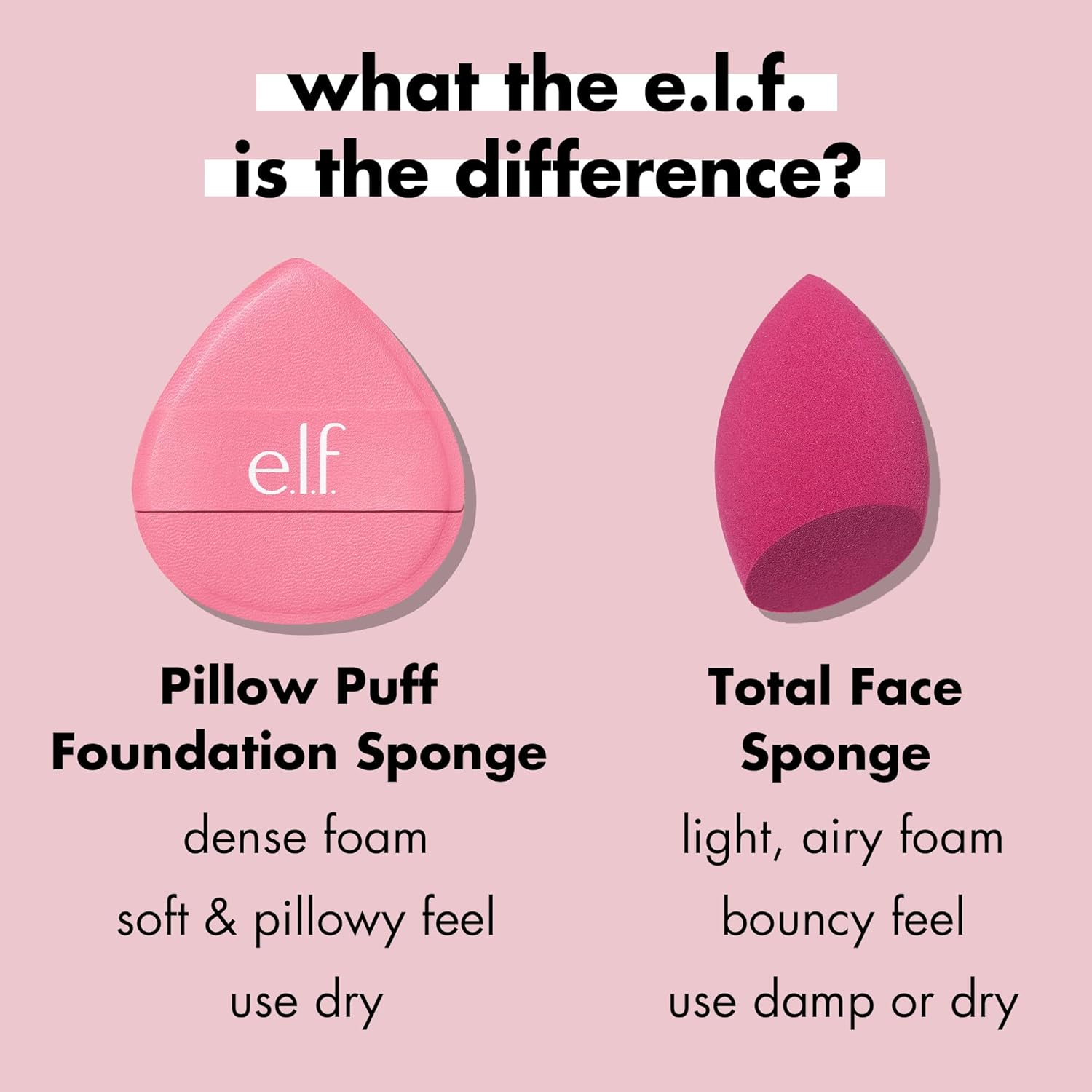 E.L.F. Pillow Puff Foundation Sponge, Bouncy, Ultra-Soft Foam Makeup Sponge for Liquid Foundation, Creates an Airbrushed Finish, Vegan & Cruelty-Free